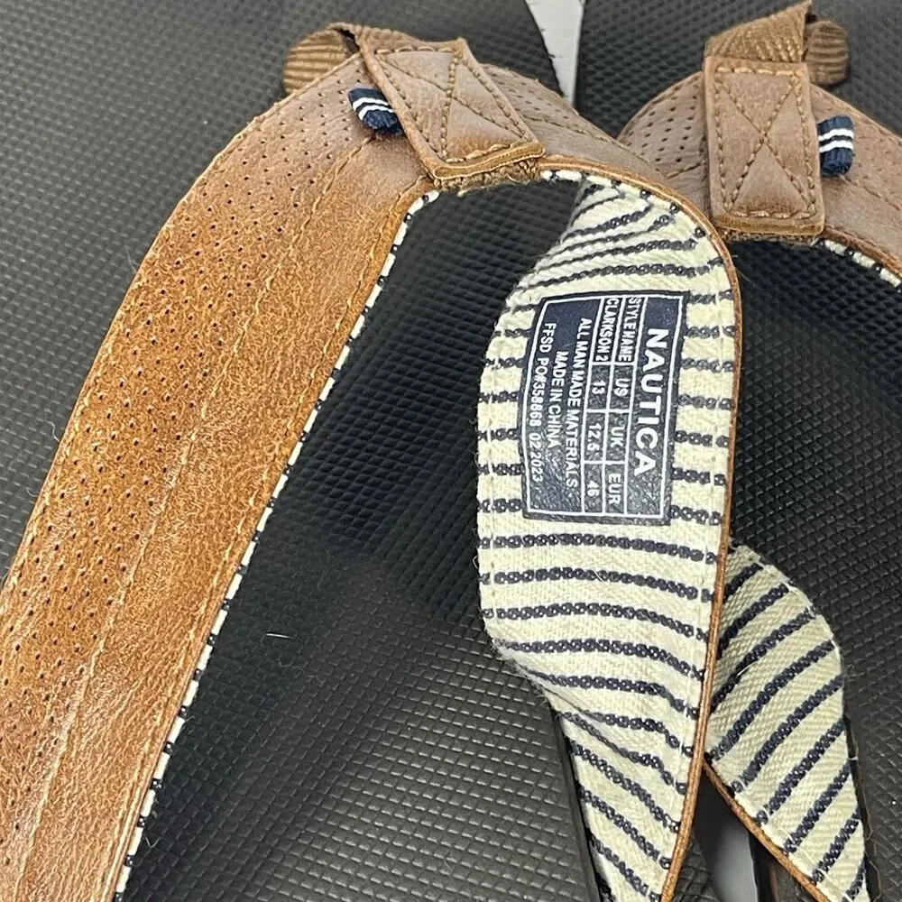Nautica Clarkson 2 Men's Flip Flop Sandals Size 13 Brown Faux Leather Thong